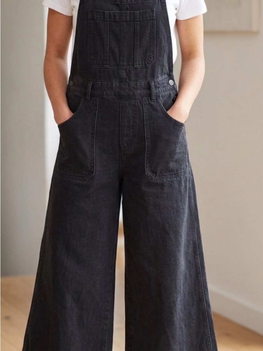 We The Free 100% Cotton Black Wide-Leg Denim Overalls